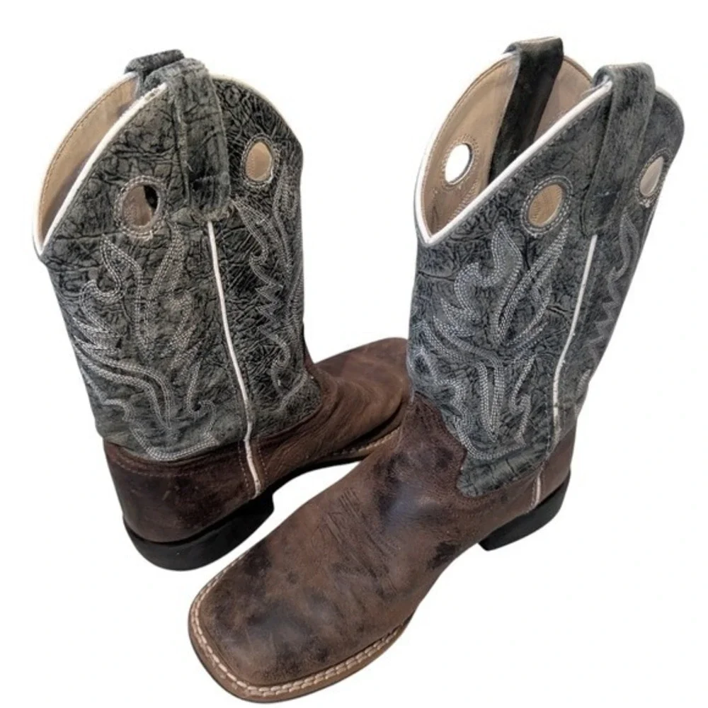 Old‎ West Childrens Boys Square Toe Cowboy Boots Brown